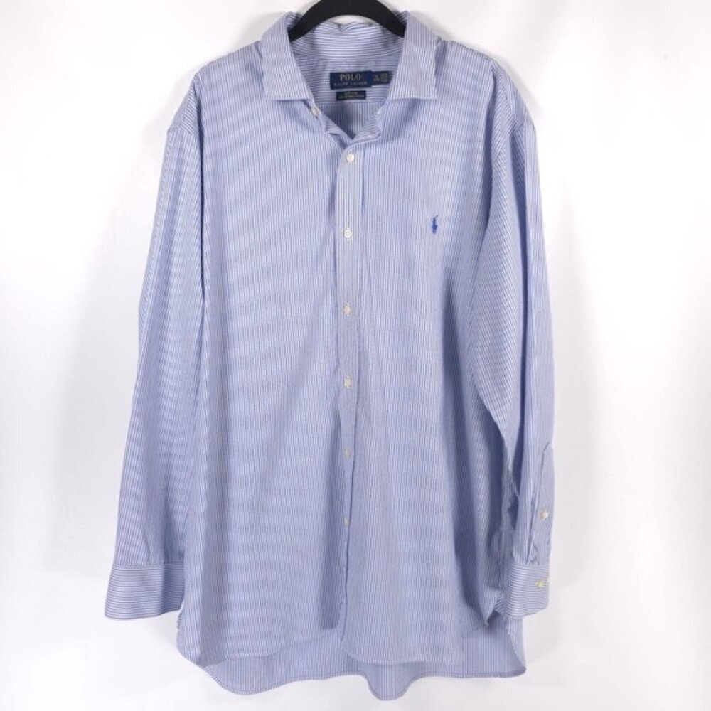 POLO RALPH LAUREN EASY‎ CARE COTTON STRETCH Striped Men’s Shirt LS Size 18 34/35